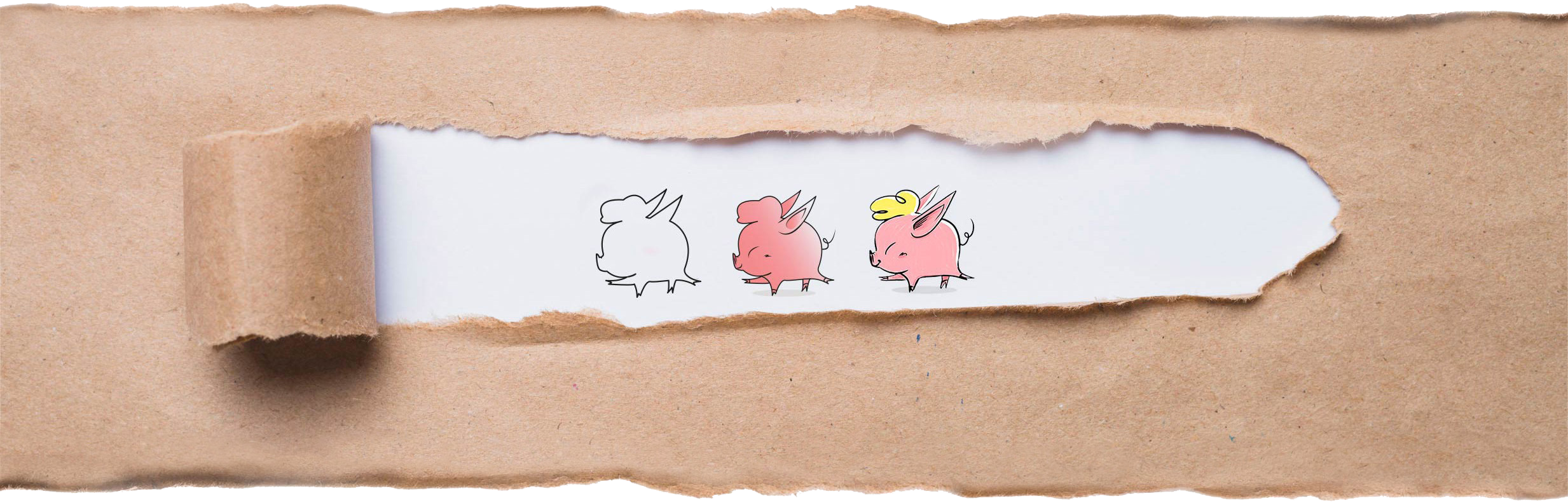 Trois petits cochons. Illustrations et logos créés par Thomas Sanson