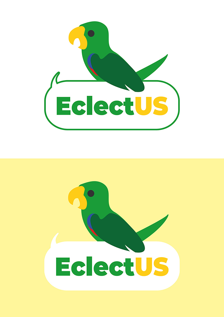 logo Eclectus, perroquets, cours d'anglais US déssiné par Thomas Sanson